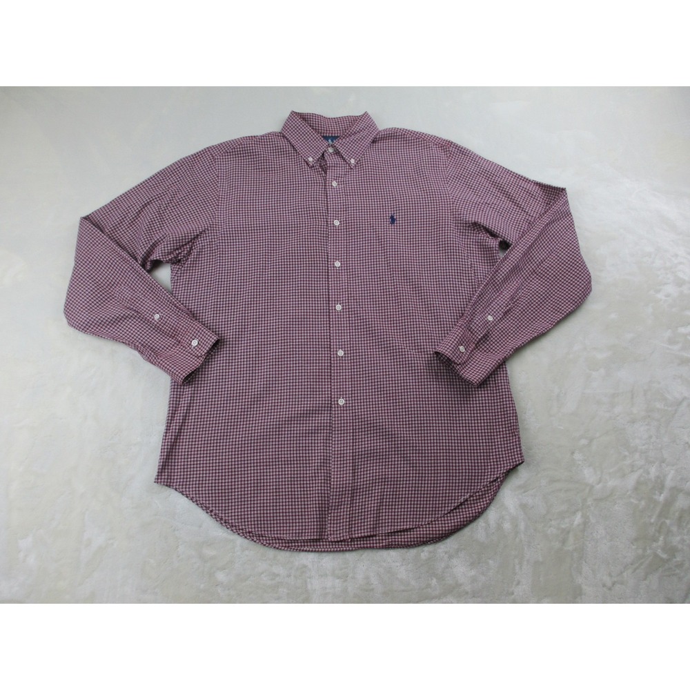 Ralph Lauren Shirt Mens Large Red Classic Fit‎ Check Pony Button Up Preppy